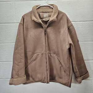 Jack Murphy faux suede winter coat brown size xl sherpa lined